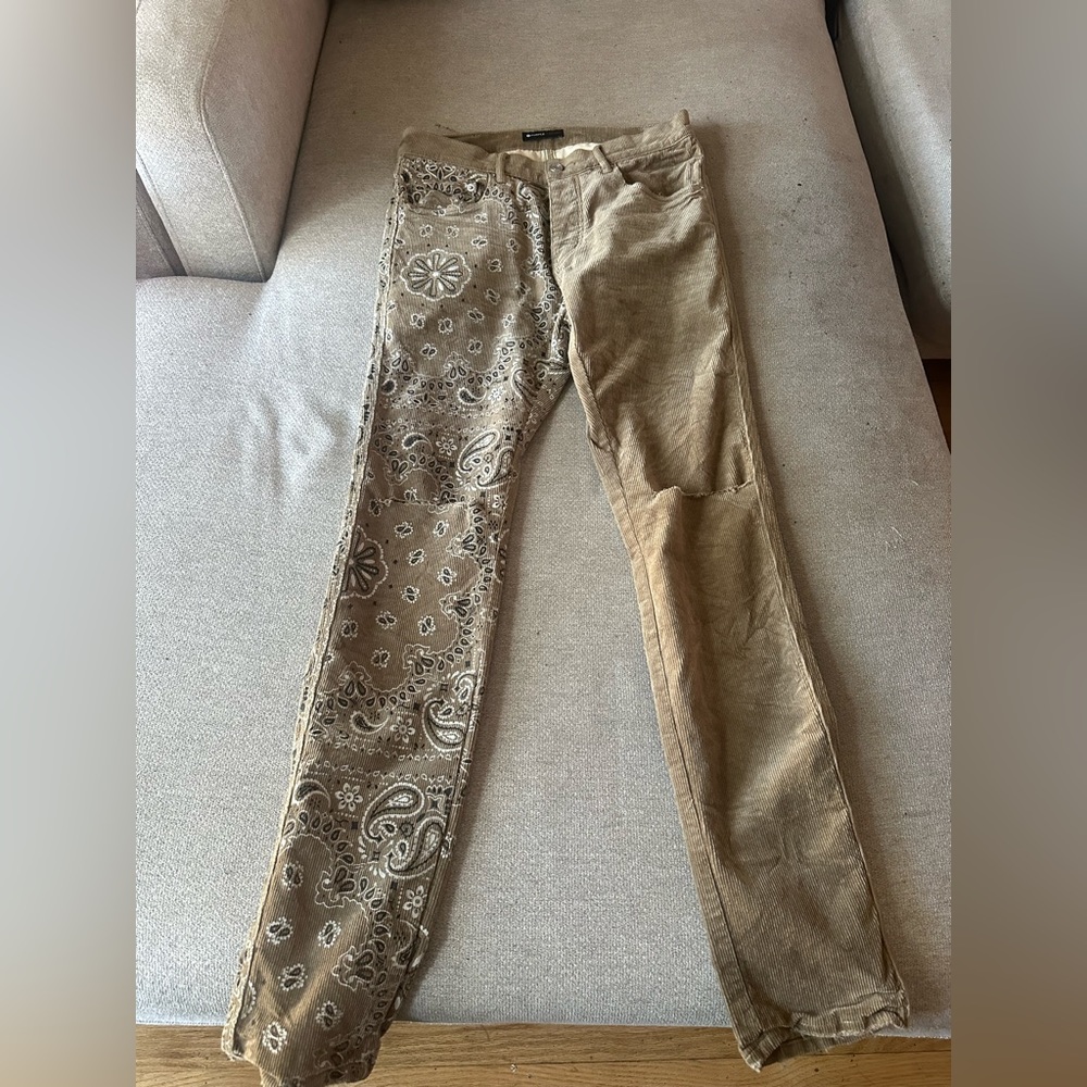 Purple Brand Corduroy pants. Bandana print on leg.